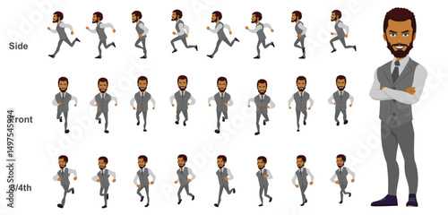 businessman running animation, run cycle animation sprite sheet, frame by frame run animation