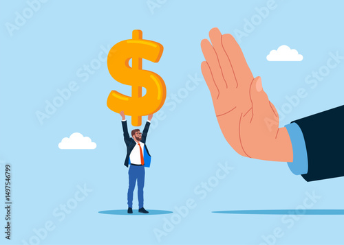 Businessman standing with sign dollar. Anti corruption scene with illegal bribe money transfer. Flat vector illustration