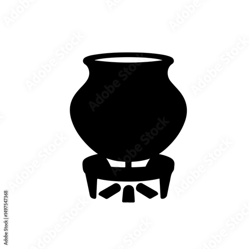 Clay Pot Cooking Meal silhouette vector flat illustration design.