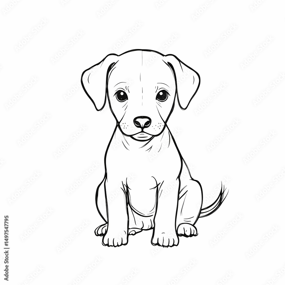 Fototapeta premium Cartoon Puppy Outline Illustration Isolated on White