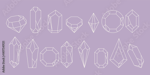 Diamond faceting thin line icon set. Gem collection of simple outline signs. Jewel symbol in linear style. 