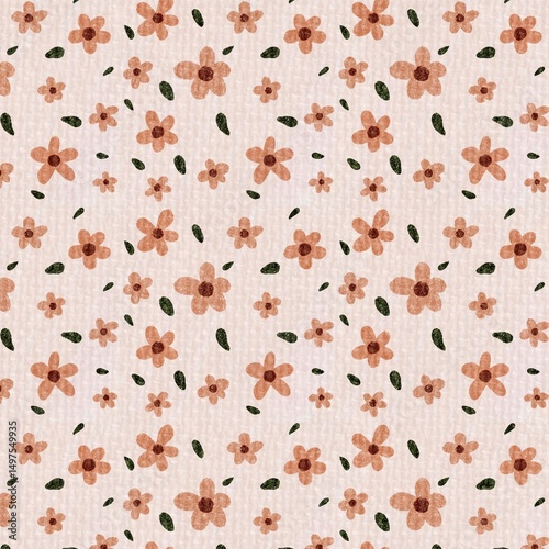 Fototapeta Naklejka Na Ścianę i Meble -  Seamless pattern, vintage flowers with pink background.