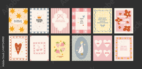 Cute bright posters in minimalist style. Wall decor, trendy banners of summer, flowers, plants, cocktails in the cartoon style of Matisse. Decor of wallpaper, walls, print and postcards