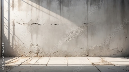 Sunlit Room with Distressed Concrete Wall and Floor
