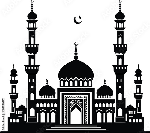 Mosque black silhouette vector illustration isolated on white background