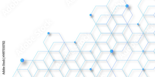 Science network pattern blue Hexagonal abstract background. Big Data Visualization structure elements . Health care and science medical pattern innovation. Template design with concept Dots and lines.