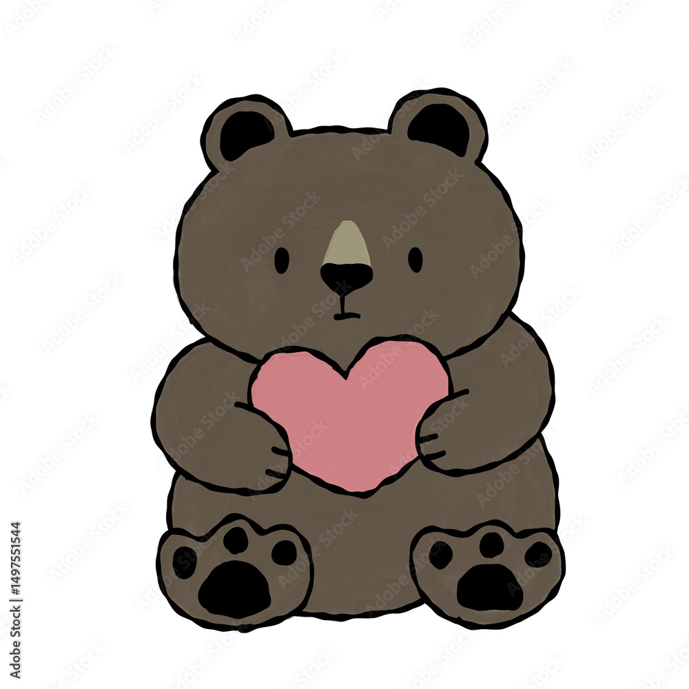 Naklejka premium ハートを持って座っているかわいいクマのイラスト