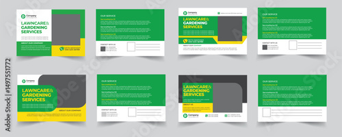Set of gardening postcard design bundle,landscaping lawn care postcard, best lawn care Service postcard template,cleaning lawn mowing garden and landscaping mow grass cutting postcard or eddm,