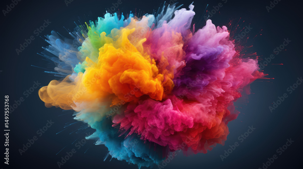 Obraz premium Circular Rainbow Powder Explosion from Center with Soft Gradient on Transparent Background