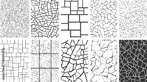 Large set of grunge textures, Grunge texture monochrome set Cracked texture.
