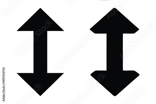 Two arrows oppositely point, one goes up and another goes down on white
