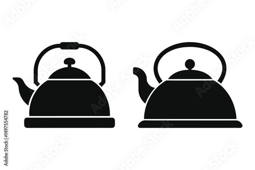 Two black kettle silhouettes present a minimalist and classic symbol of home warmth