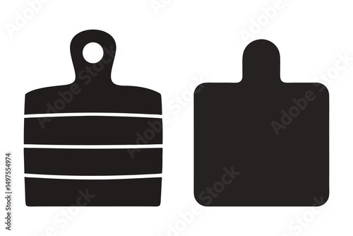 Two distinct black cutting board icons are featured against a white background