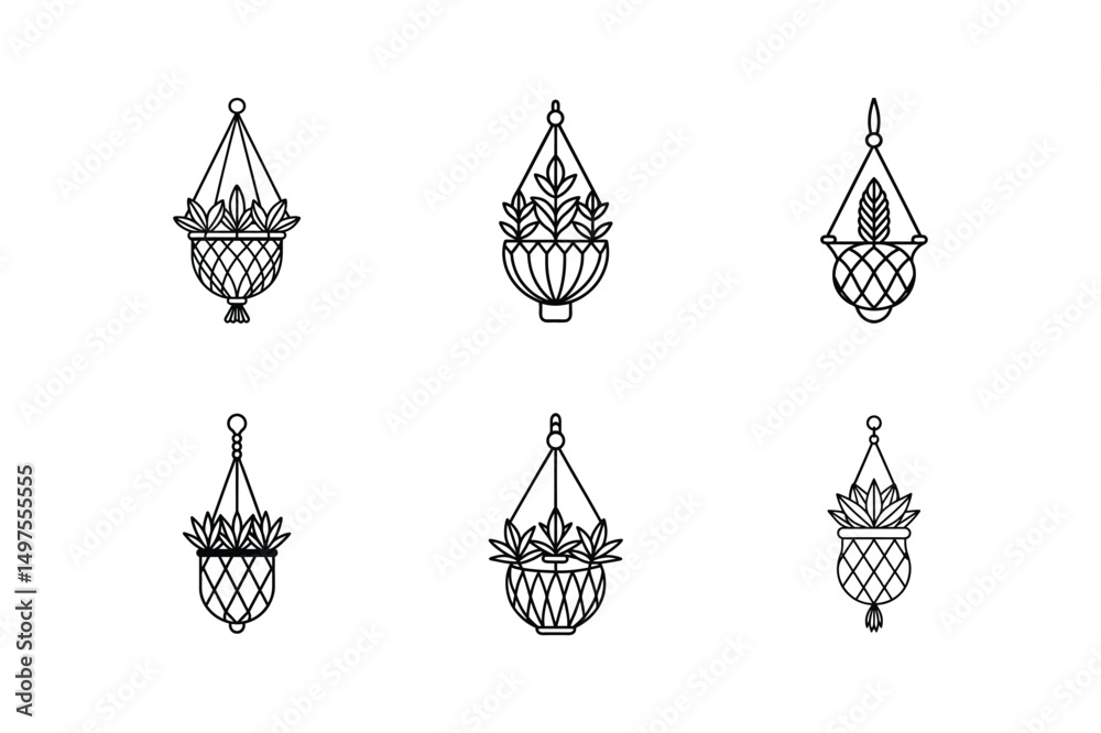 Fotografie macrame plant hanger line art vector illustration