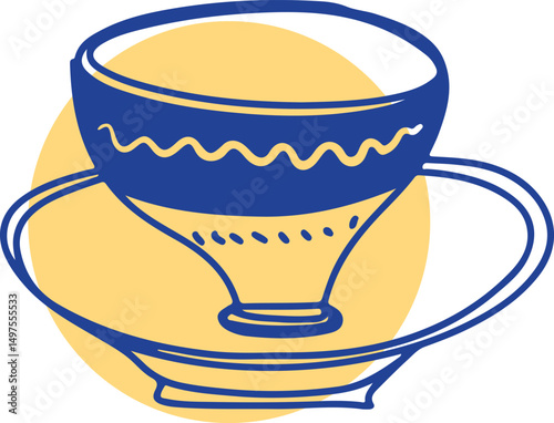 Cup linear drawing. Cup vintage sketch