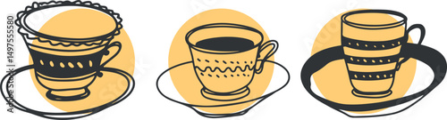 Cup linear drawing. Cup vintage sketch