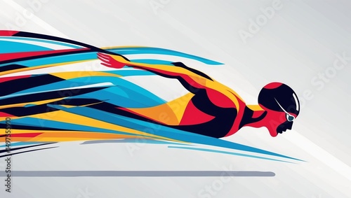 Dynamic swimmer moves swiftly through water in an abstract design illustrating speed and agility at a competitive event