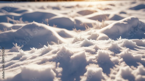 Sunlit Winter Landscape Frosty Grass Emerging from Snowdrifts