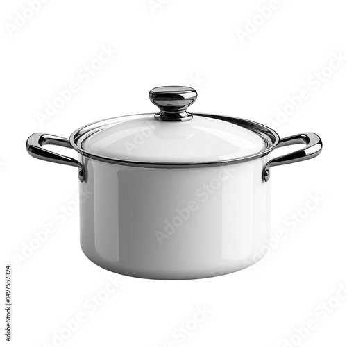 White ceramic cooking pot isolated on transparent background
