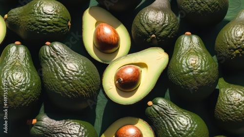 A Collection of Ripe Avocados on a Dark Green Surface