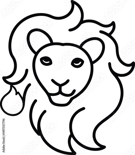Simple outline illustration depicting a majestic lion head suitable for zodiac and logo designs