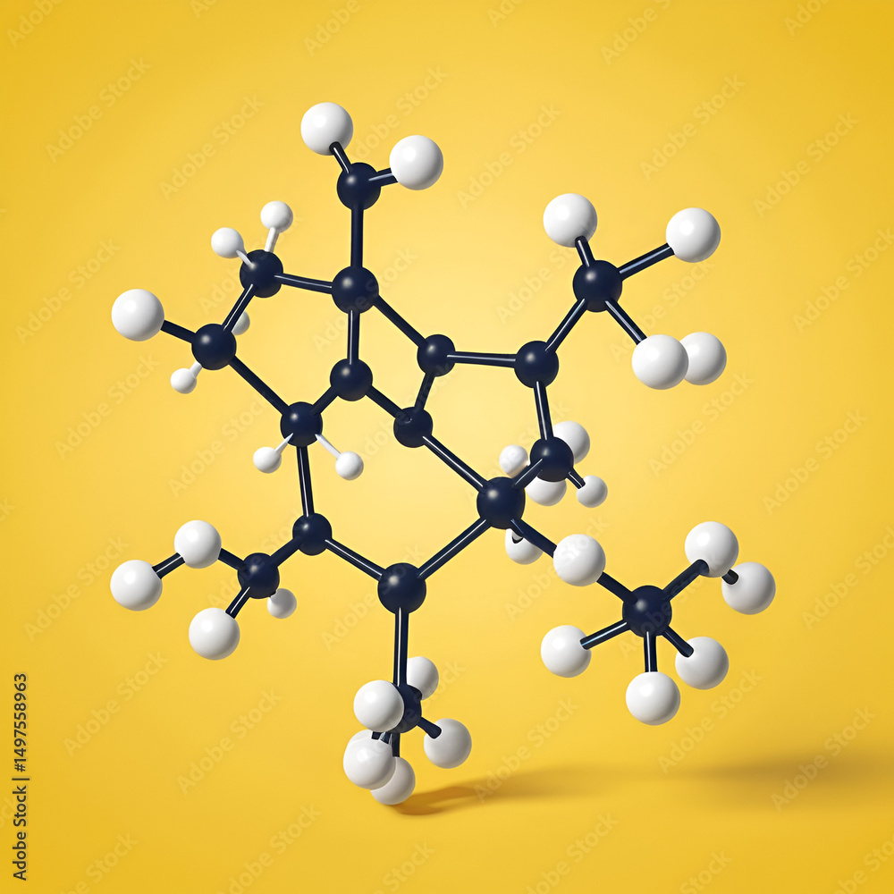 Obraz premium Tanachin skeletal structure diagram.Sesquiterpene compound molecule scientific illustration on yellow background.