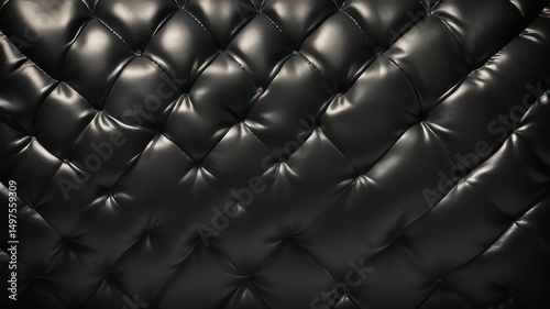 Luxurious Black Leather Upholstery with Diamond-Shaped Tufting Pattern