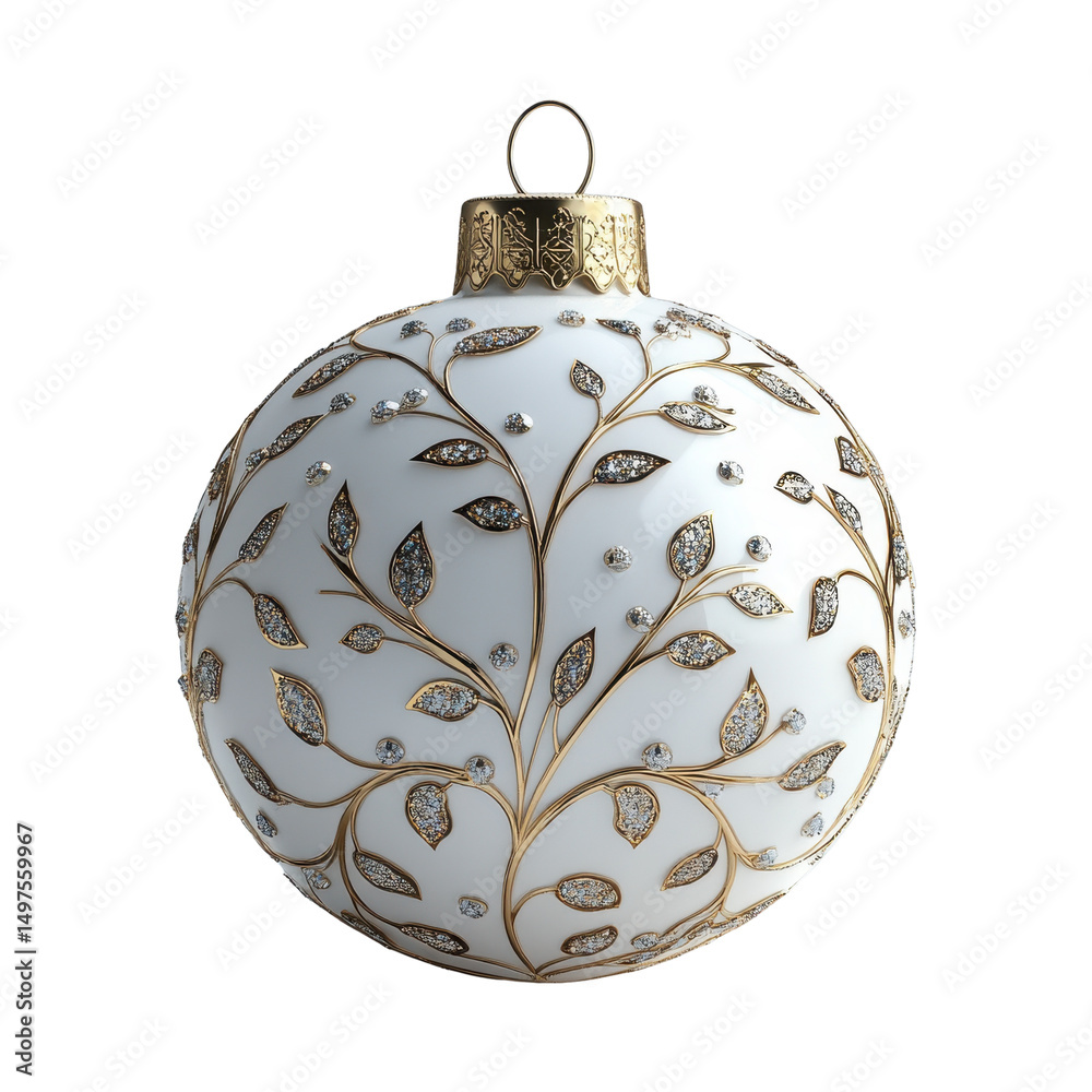 Fototapeta premium White Christmas bauble featuring a detailed gold isolated on transparent background.