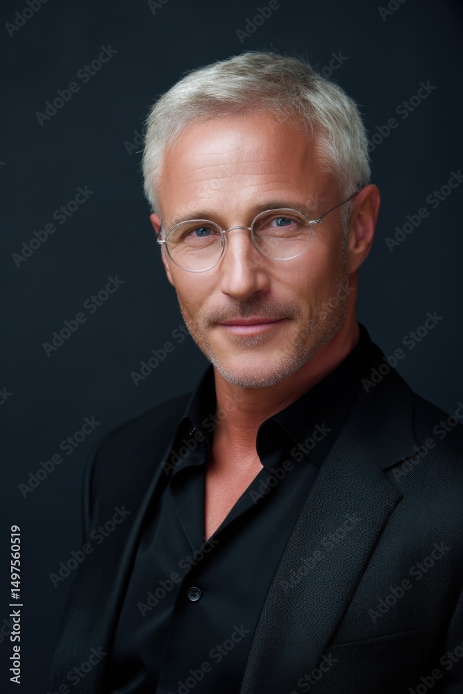 Fototapeta premium headshot of middle-aged man, soft lighting, subtle smile, clean background, professional portrait