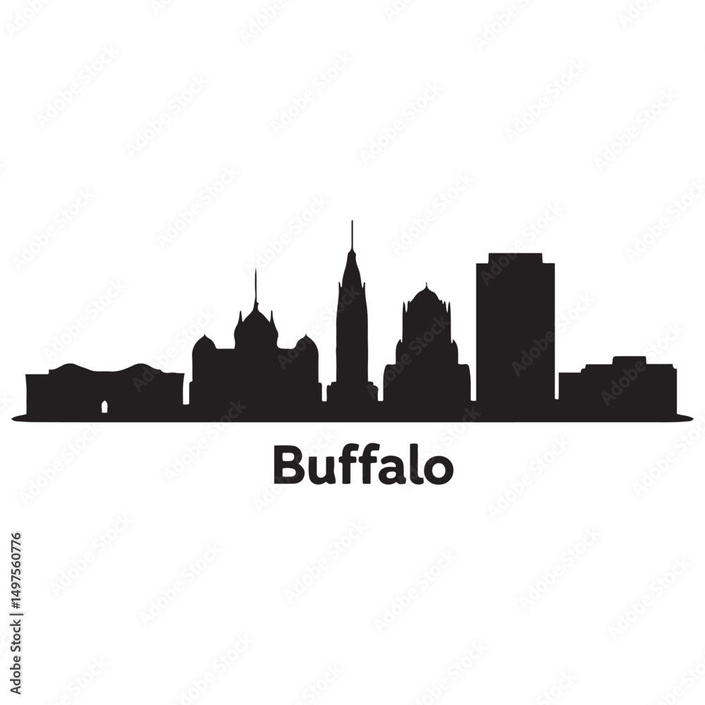 Fototapeta premium Vector Buffalo skyline. Travel Buffalo famous landmarks. Business and tourism concept for presentation, banner, web site. Vector black silhouette. with white background