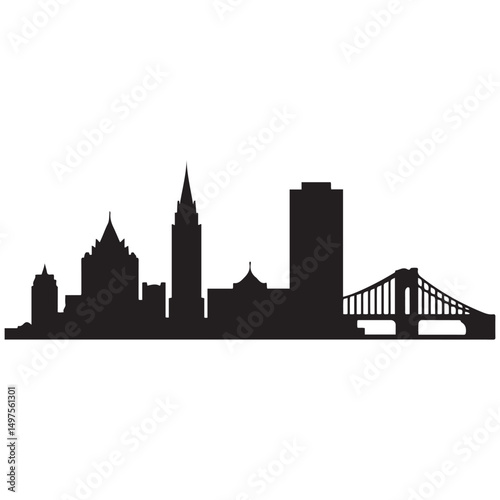 Vector Buffalo skyline. Travel Buffalo famous landmarks. Business and tourism concept for presentation, banner, web site. Vector black silhouette. with white background
