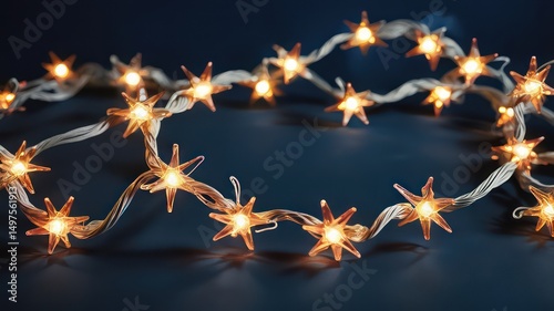 Illuminated Star String Lights on Dark Background