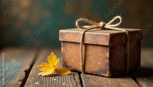 Dusty antique boxes, twine-bound, gently float , retro, dreamlike