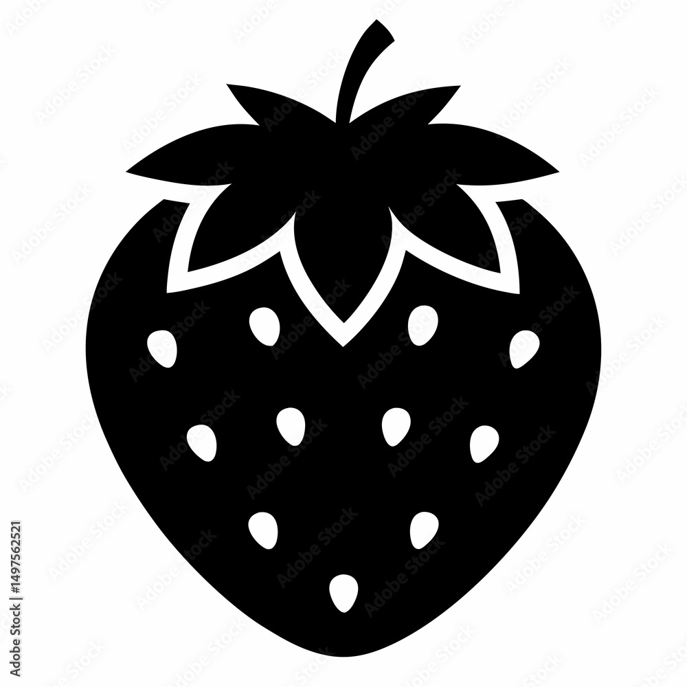 Obraz premium Strawberry minimalist black and white silhouette on white background