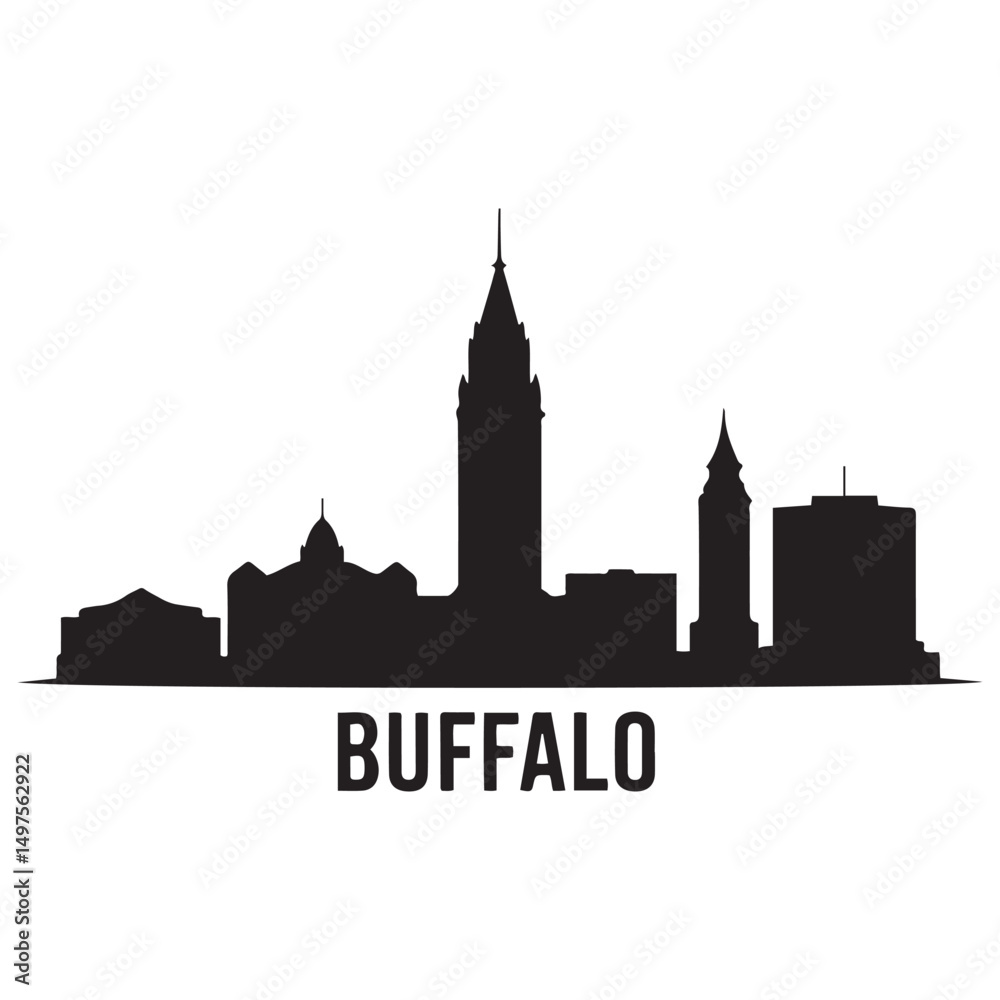 Naklejka premium Vector Buffalo skyline. Travel Buffalo famous landmarks. Business and tourism concept for presentation, banner, web site. Vector black silhouette. with white background