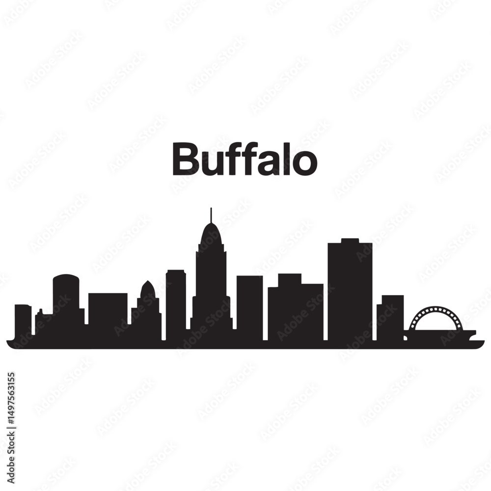Fototapeta premium Vector Buffalo skyline. Travel Buffalo famous landmarks. Business and tourism concept for presentation, banner, web site. Vector black silhouette. with white background