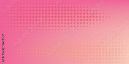 Pink orange polka dots gradient halftone background. Pop art cartoon dot texture with comic graphic design, Horizontal abstract pattern wall for cover digital technology.