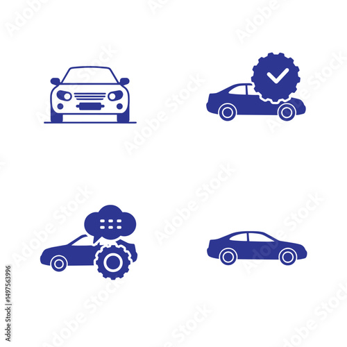 Set of modern blue car icons indicating service repairs and automotive technology