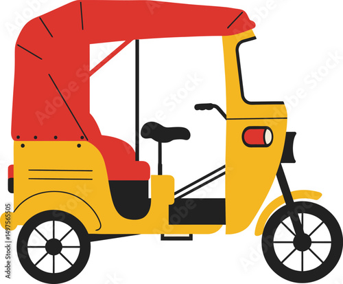 Vibrant Yellow and Red Auto Rickshaw Illustration A Colorful Asian Transportation Icon