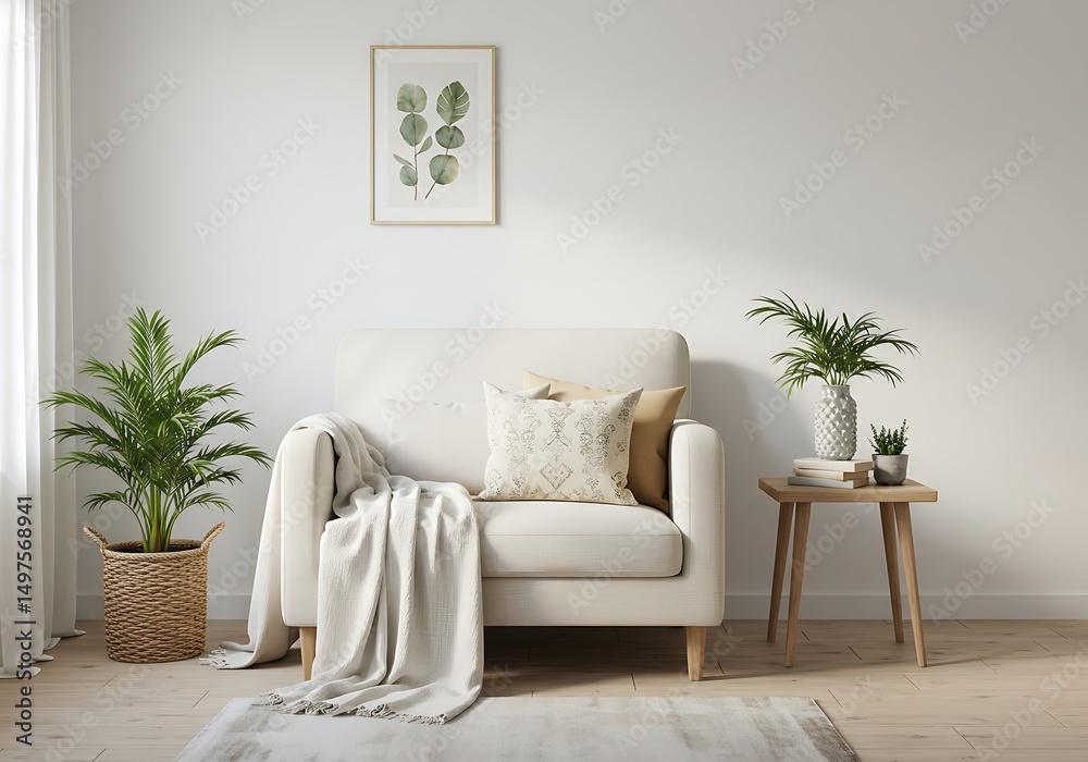 Naklejka premium Living room with chair and plants