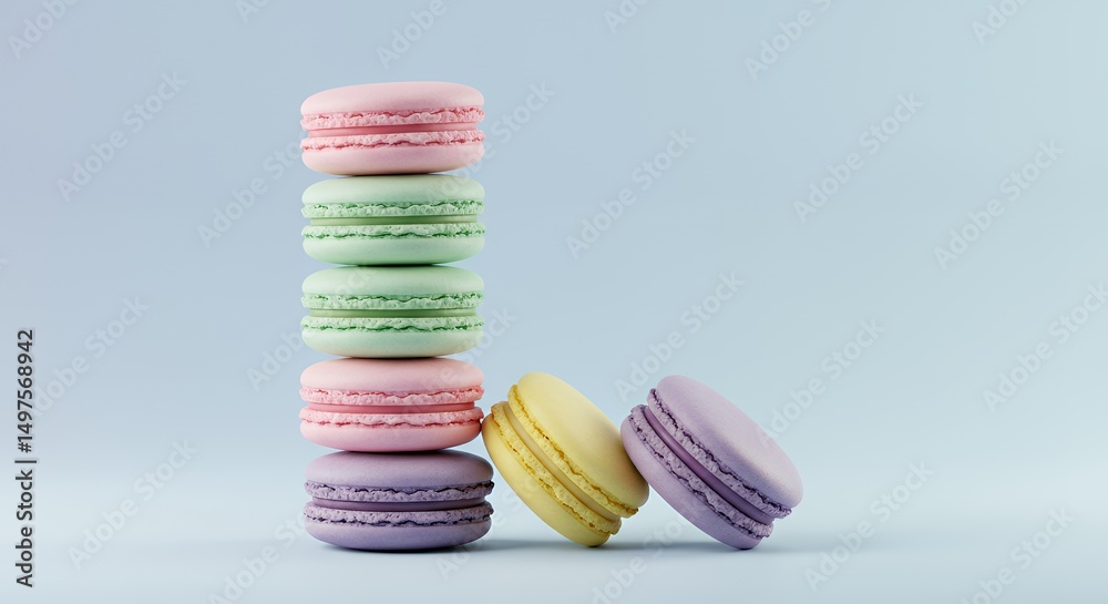 Obraz premium Colorful Macaron Stack on Blue Background