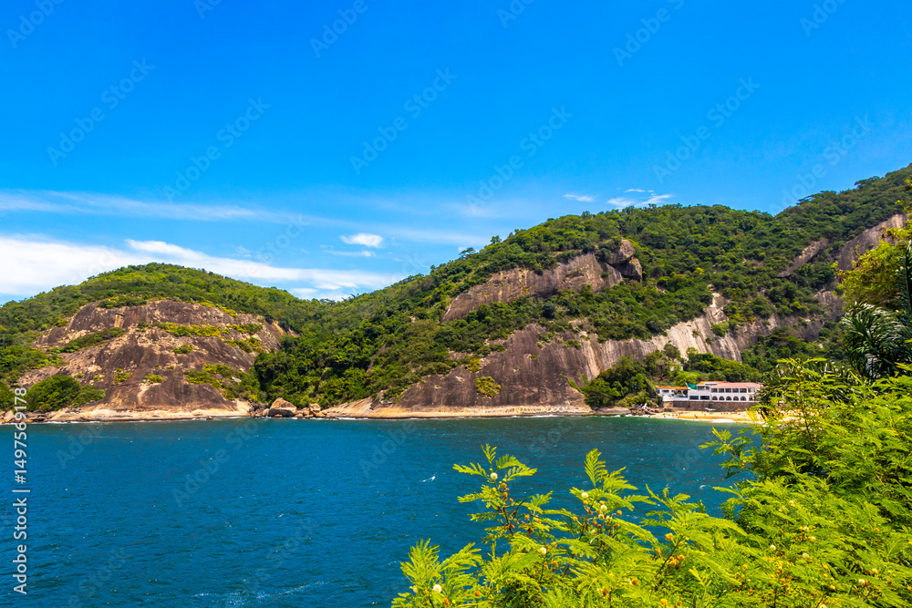 Fototapeta premium Tropical Urca Red Beach Rocks Water Rio de Janeiro Brazil.