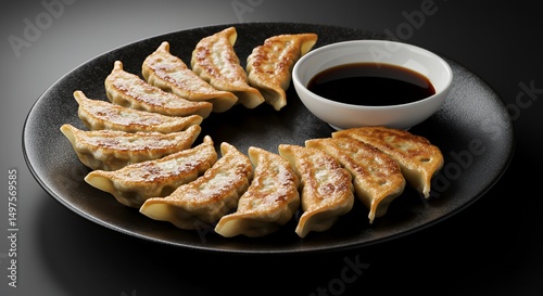 Gyoza dumpling with sauce on plate