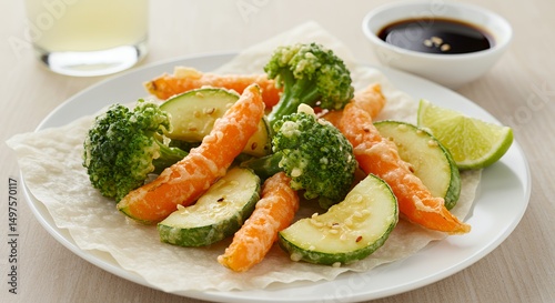 Vegetable tempura with broccoli, carrot, and zucchini