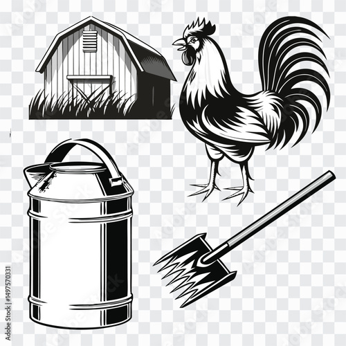 Organic Food Industry Icon PNG | Chicken, Milk, Farmhouse, Eco Dairy Agriculture