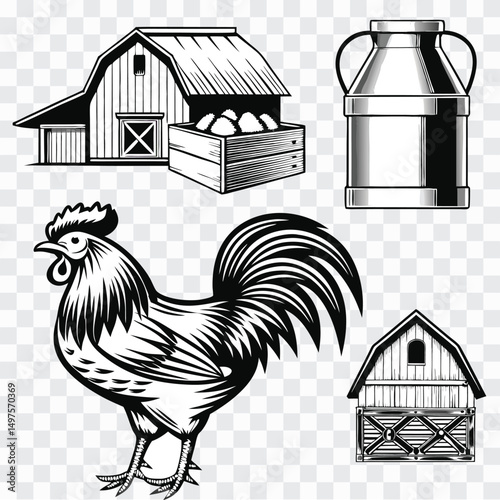 Organic Food Industry Icon PNG | Chicken, Milk, Farmhouse, Eco Dairy Agriculture