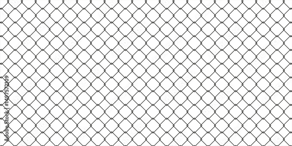 Fototapeta premium Steel wire chain link fence seamless pattern. Metal lattice with rhombus, diamond shape silhouette. Grid fence background.