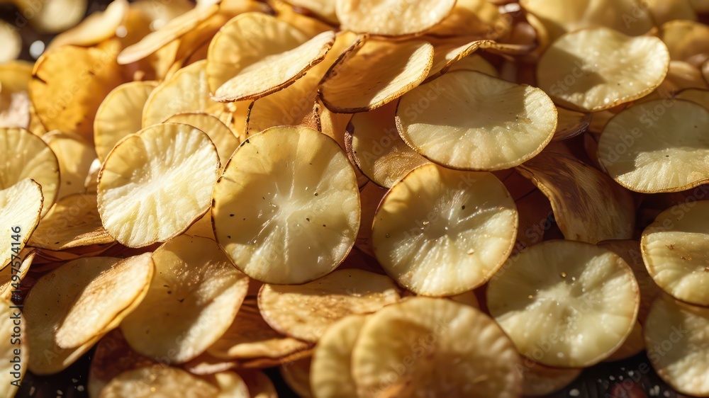 A Pile of Thinly Sliced, Crispy, Golden-Brown Root Vegetable Chips