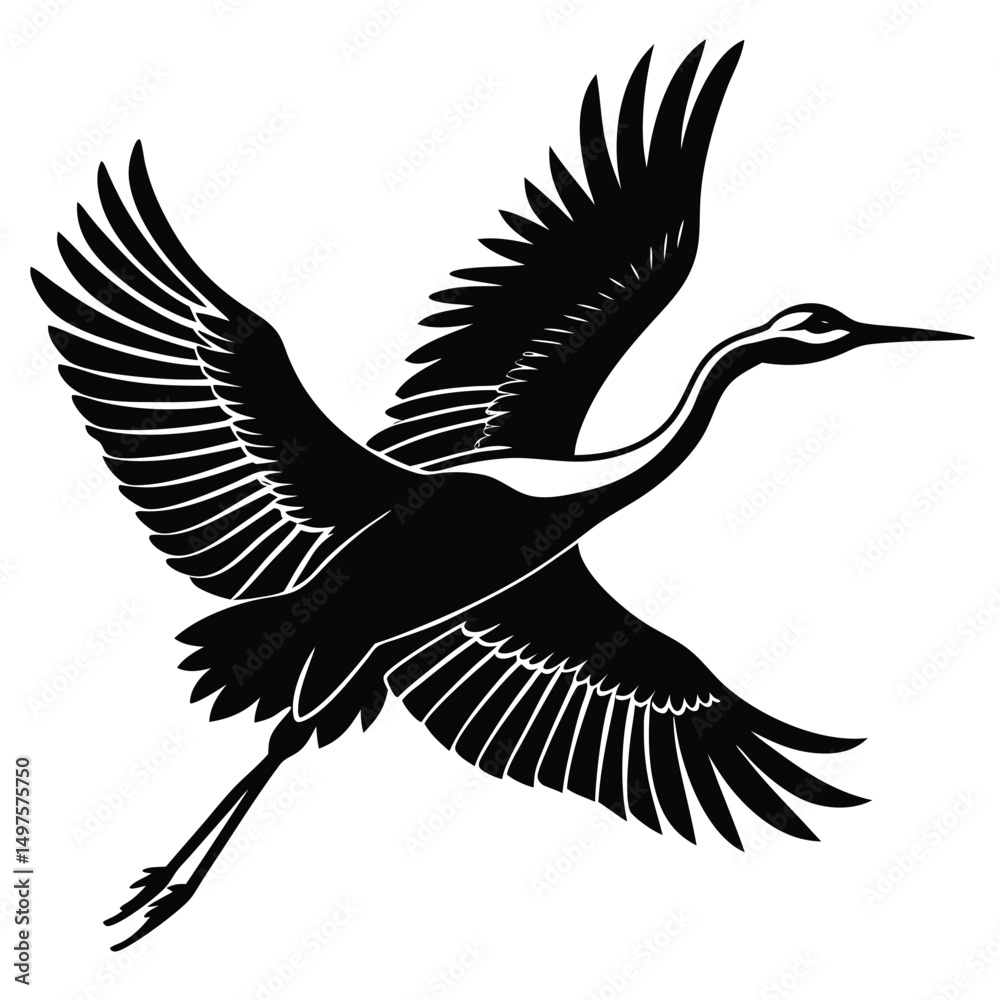 Fototapeta premium Elegant Black and White Crane in Flight A Stunning Vector Illustration