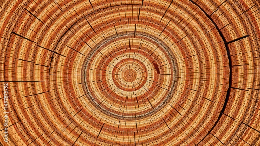 Fototapeta premium Intricate concentric circles of a tree's cross section, displaying its rich textures and vibrant hues